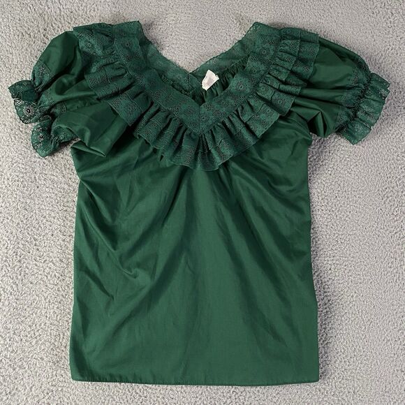 Vintage Square Up Dance Top Womens Small Green Lace Western Country Cottage USA - Picture 1 of 8